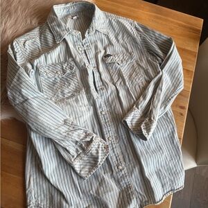 Wrangler Retro Blue and White Striped Pearl Snap Shirt